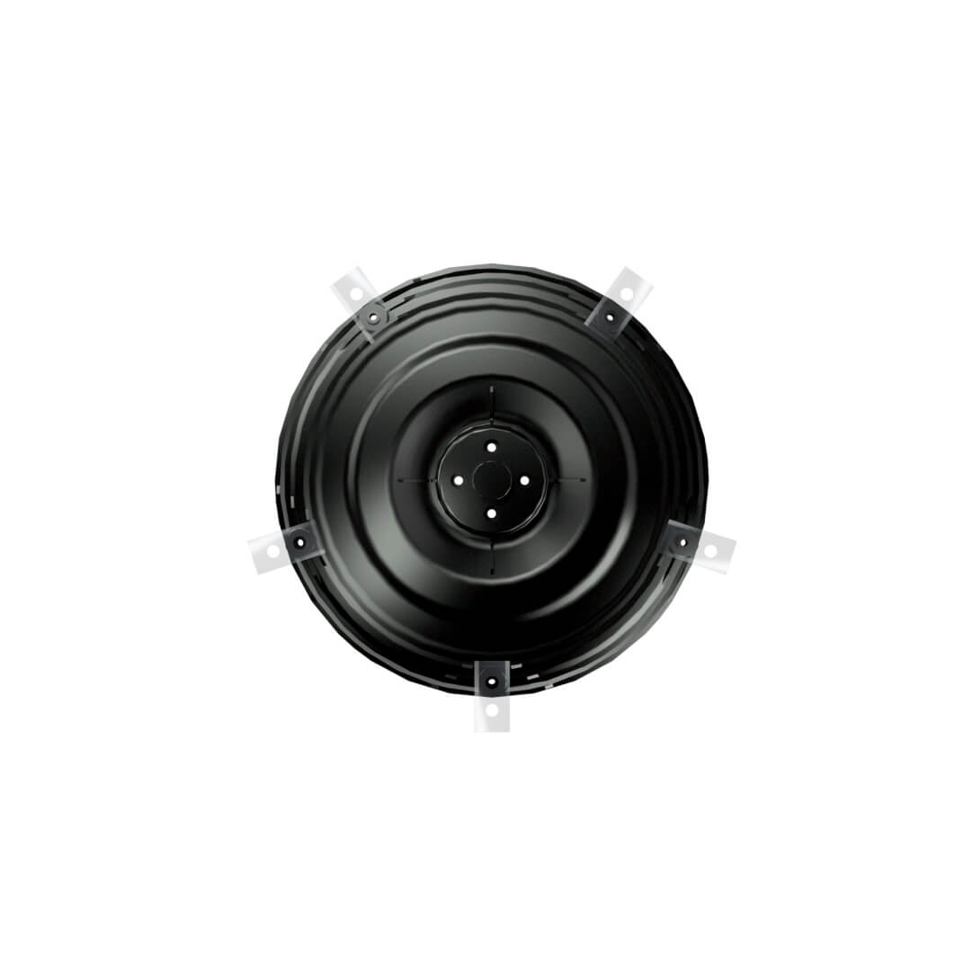 Black circular cutting disc with five mounting tabs and central bolt holes, top view, Y Series