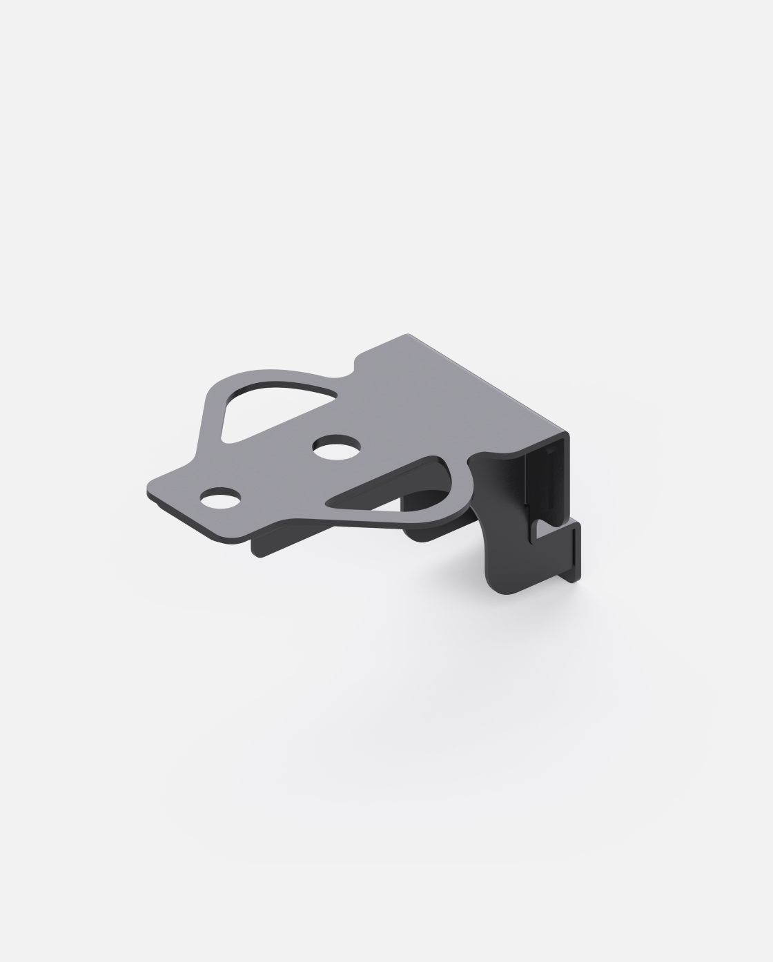 Gray metal tow hitch Y series, side view, featuring cut-out holes and angular mounting bracket design