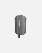 Gray rugged data center device by YARBO with vertical blue LED, textured surface, and yellow connectors, front view.