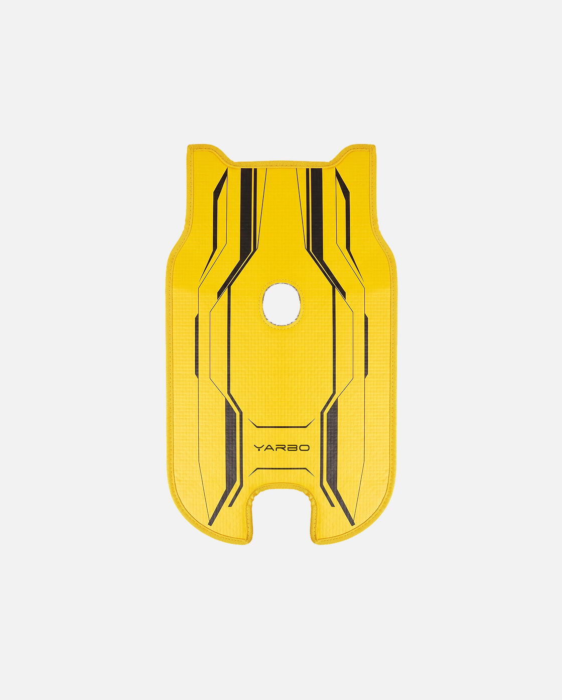 Yellow textured protective skin with black geometric accents and central hole, by YARBO, front view