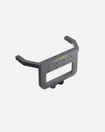 Gray metal back brace mount by YARBO with yellow logo, angular design, multiple mounting holes, side view