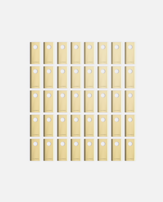 40-piece set of beige cutting blades with circular hole and YARBO branding, arranged in grid pattern on white background