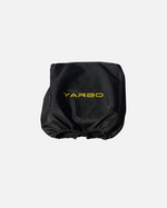 Black fabric Smart Assist Module Cover by YARBO with yellow logo and elastic bottom, front view